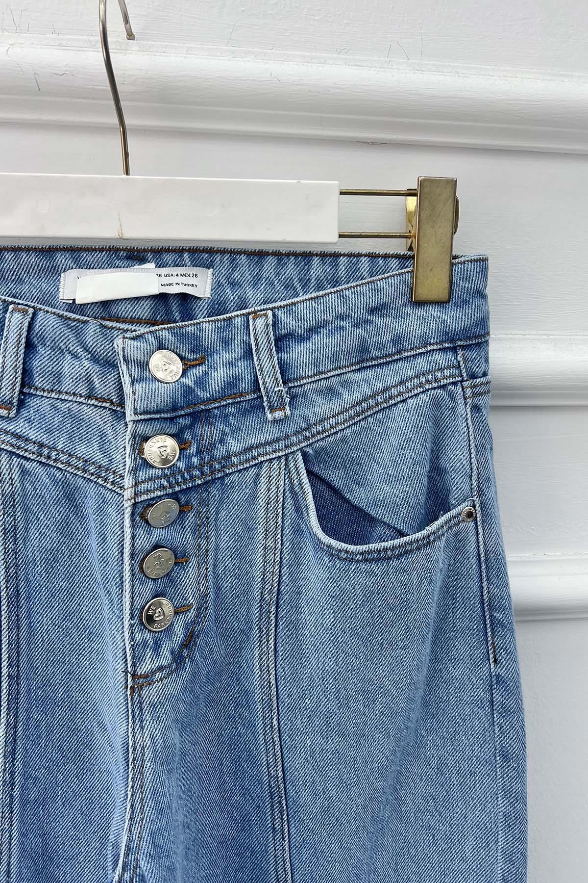 Sare Fashion Front Stitch Detailed Jeans Light Blue
