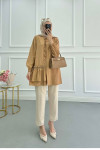 Sare Fashion Ruffle Front Stone Detailed Shirt Camel