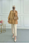Sare Fashion Ruffle Front Stone Detailed Shirt Camel