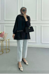 Sare Fashion Black Shirt with Ruffled Stone Detail on the Front