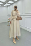 Sare Fashion Ruffle Front Stone Detailed Set Beige