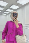 Sare Fashion Fuchsia Ruffle Front Stone Detailed Suit