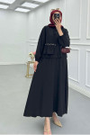 Sare Fashion Ruffle Front Stone Detailed Suit Black