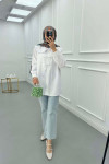 Sare Fashion Baby Collar Shirt with Front Bow Detail White