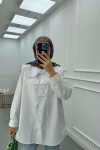 Sare Fashion Baby Collar Shirt with Front Bow Detail White