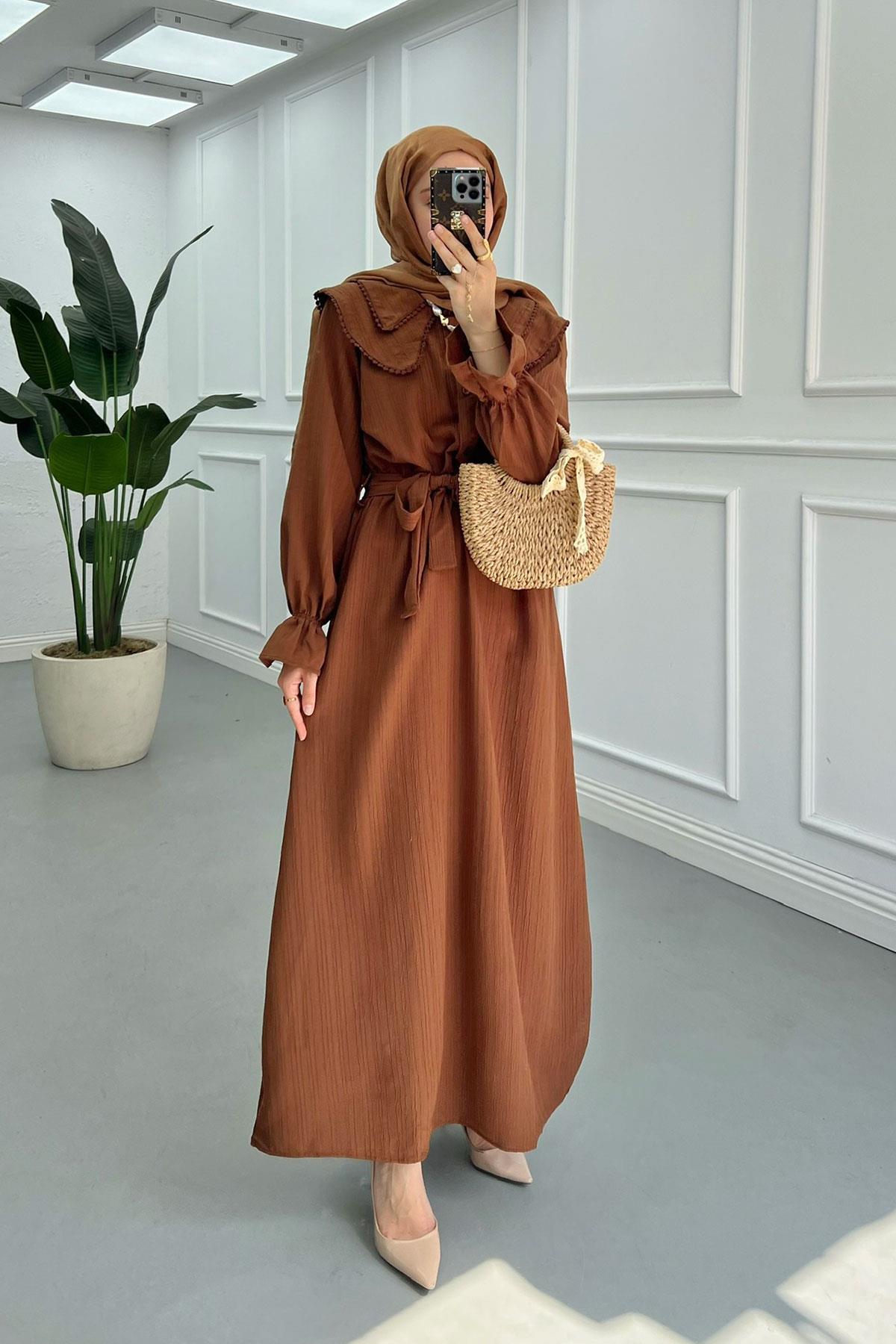Sare Fashion Lace Front Waist Belted Dress Brown