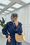 Sare Fashion Lace Front Waist Belted Dress Navy Blue