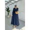 Sare Fashion Lace Front Waist Belted Dress Navy Blue