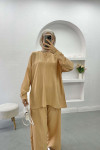 Beige Slit Leg Suit