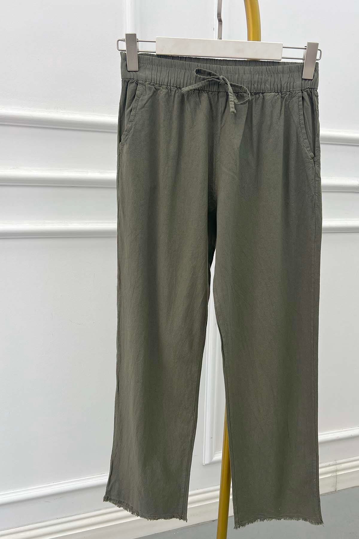 Sare Fashion Khaki Trousers with Tasseled Legs and Elastic Waist