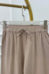 Sare Fashion Elastic Waist Trousers with Tasseled Legs, Beige