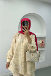 Sare Fashion Shiny Patterned Trouser Suit Beige