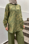Sare Fashion Shiny Patterned Pants Suit Khaki