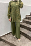 Sare Fashion Shiny Patterned Pants Suit Khaki