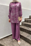 Sare Fashion Shiny Patterned Trouser Suit Purple