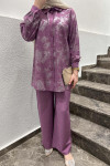 Sare Fashion Shiny Patterned Trouser Suit Purple