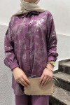Sare Fashion Shiny Patterned Trouser Suit Purple