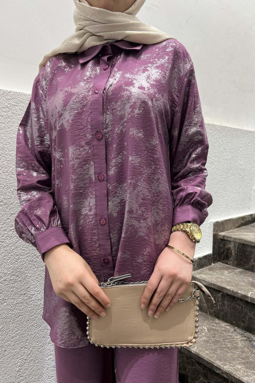 Sare Fashion Shiny Patterned Trouser Suit Purple