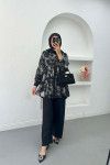 Sare Fashion Shiny Patterned Trouser Suit Black