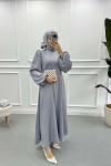 Satin Dress with Placket Detail in Grey