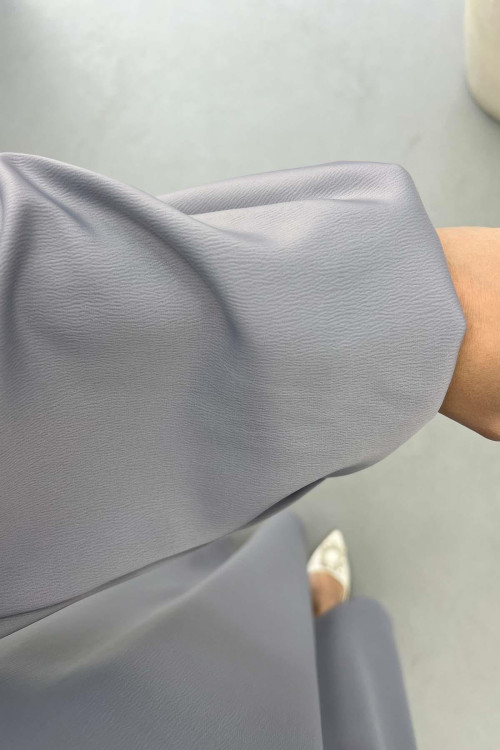 Satin Dress with Placket Detail in Grey