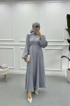 Satin Dress with Placket Detail in Grey