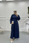 Satin Dress with Placket Detail Navy Blue