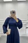 Satin Dress with Placket Detail Navy Blue
