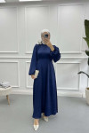 Satin Dress with Placket Detail Navy Blue