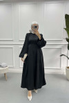 Satin Dress with Placket Detail Black