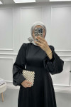 Satin Dress with Placket Detail Black