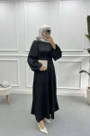Satin Dress with Placket Detail Black