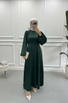 Placket Detail Satin Dress Emerald Green
