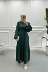 Placket Detail Satin Dress Emerald Green