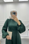 Placket Detail Satin Dress Emerald Green