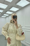 Sare Fashion Long Dress with Plaid Beige