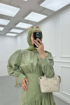 Sare Fashion Long Dress with Plaid Green