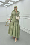 Sare Fashion Long Dress with Plaid Green