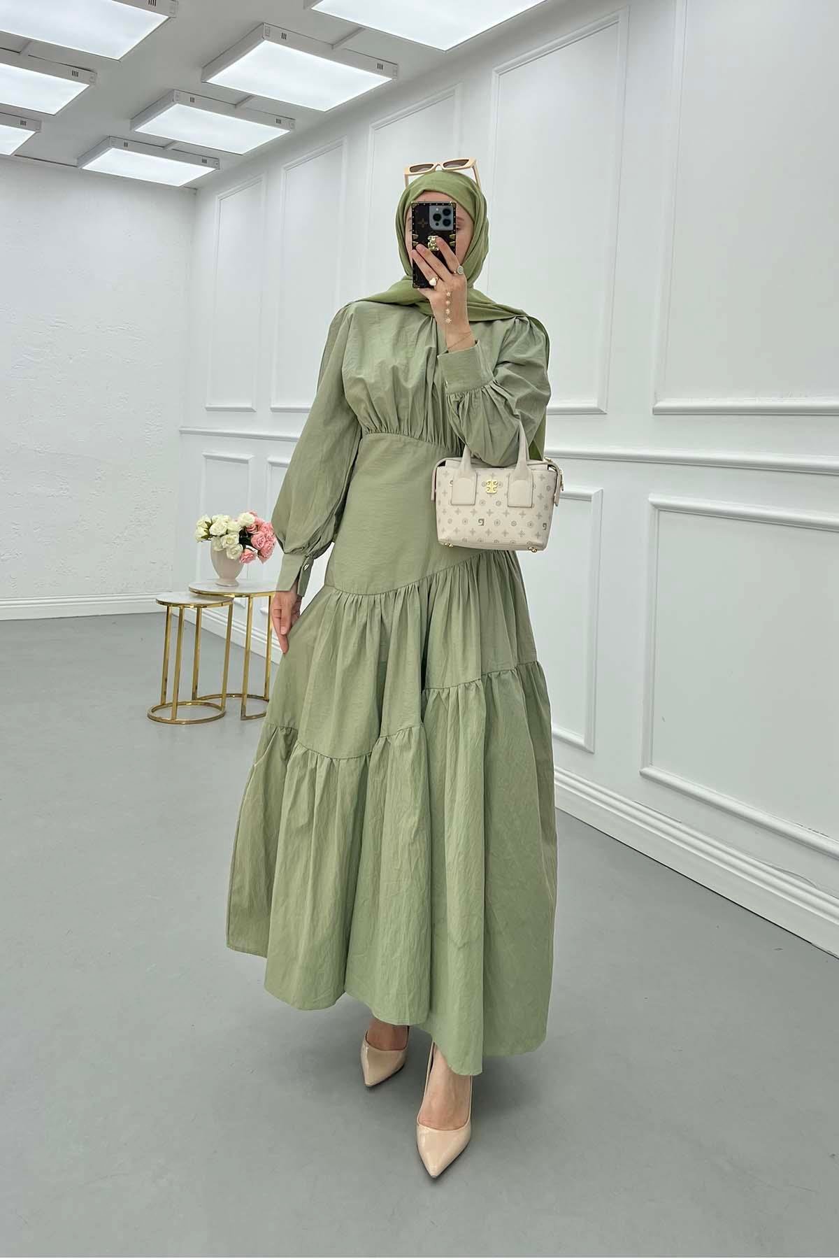Sare Fashion Long Dress with Plaid Green