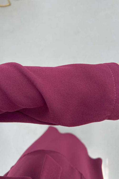 Sare Fashion Cape Detailed Stone Button Skirt Suit Claret Red