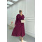 Sare Fashion Cape Detailed Stone Button Skirt Suit Claret Red
