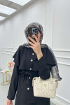 Sare Fashion Cape Detailed Stone Button Skirt Suit Black