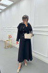 Sare Fashion Cape Detailed Stone Button Skirt Suit Black