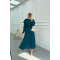 Sare Fashion Cape Detailed Stone Button Skirt Suit Petrol Green