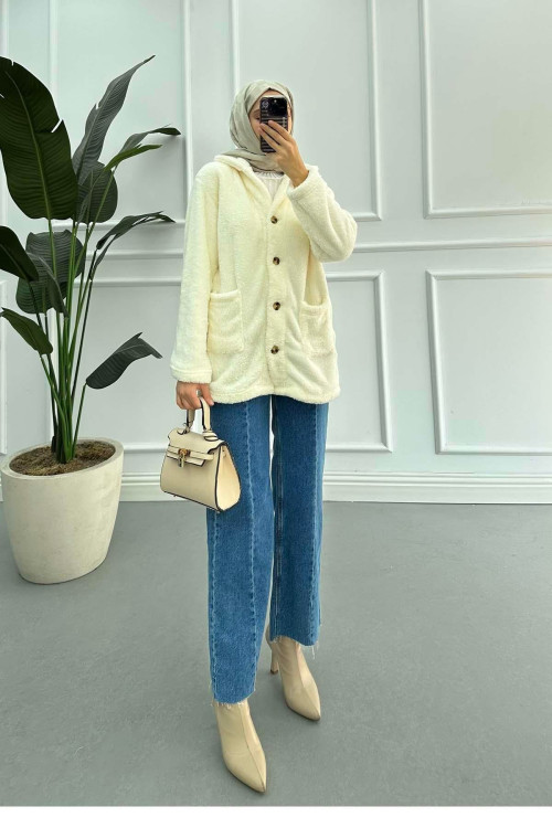 Sare Fashion Plush Jacket Ecru