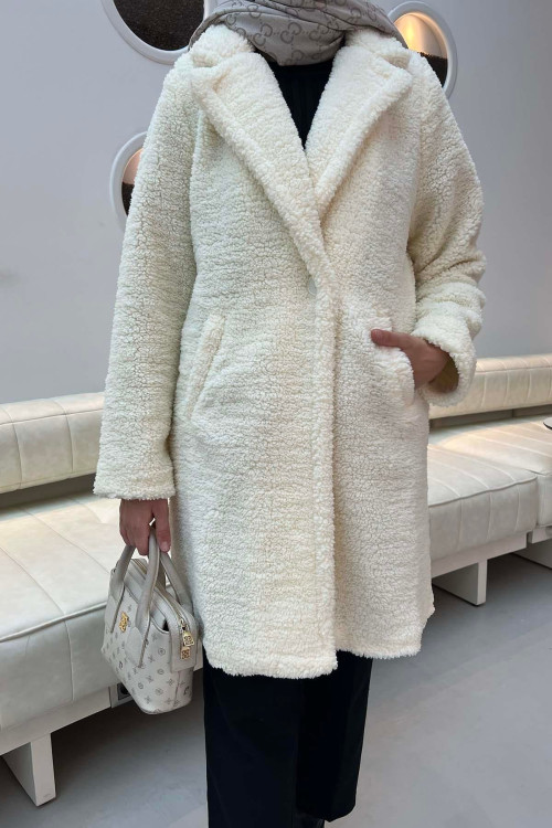 Sare Fashion Plush Coat Ecru