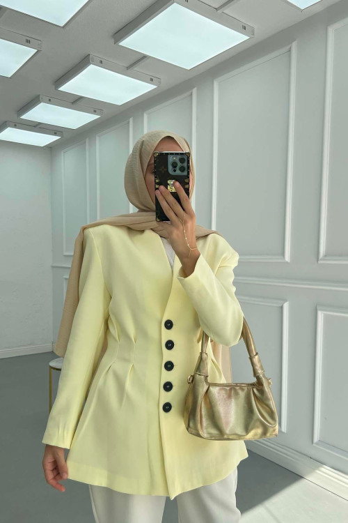 Sare Fashion Dart Detailed (Lined) Jacket Oil Yellow Sare Fashion Dart Detailed (Lined) Jacket Oil Yellow