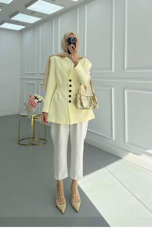 Sare Fashion Dart Detailed (Lined) Jacket Oil Yellow Sare Fashion Dart Detailed (Lined) Jacket Oil Yellow