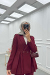 Sare Fashion Double Crepe Jacket Suit with Dart Detail, Burgundy Sare Fashion Double Crepe Jacket Suit with Dart Detail, Burgundy