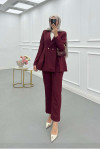 Sare Fashion Double Crepe Jacket Suit with Dart Detail, Burgundy Sare Fashion Double Crepe Jacket Suit with Dart Detail, Burgundy